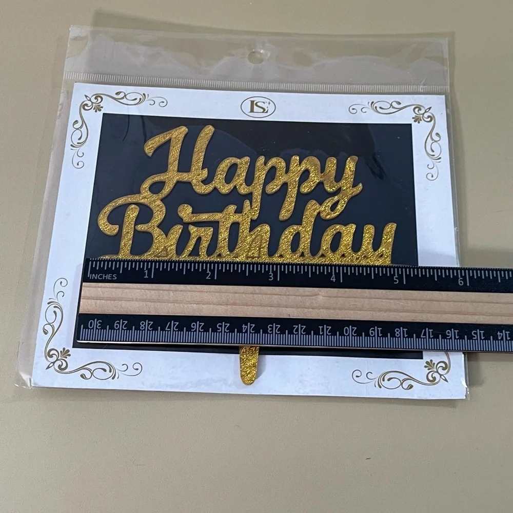 NWT Happy Birthday CursiveGold Sparkle Acrylic Cake Topper
